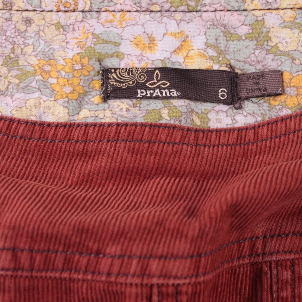 Vtg 00s prAna Corduroy Mini Skirt Burnt Orange Floral Waist Patch Pocket 6 Gorp - Picture 4 of 6